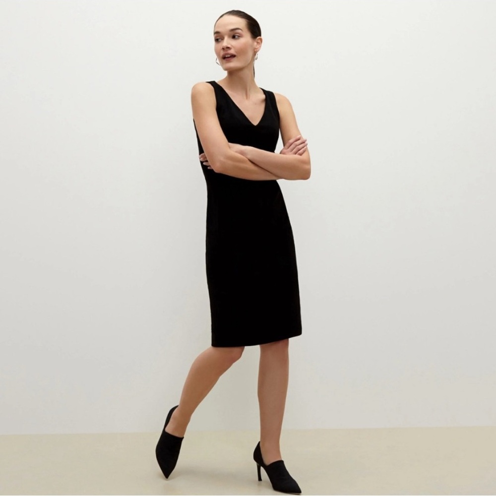 MMLafleur Black Sheath Midi Rachel Dress V-Neck Sleeveless